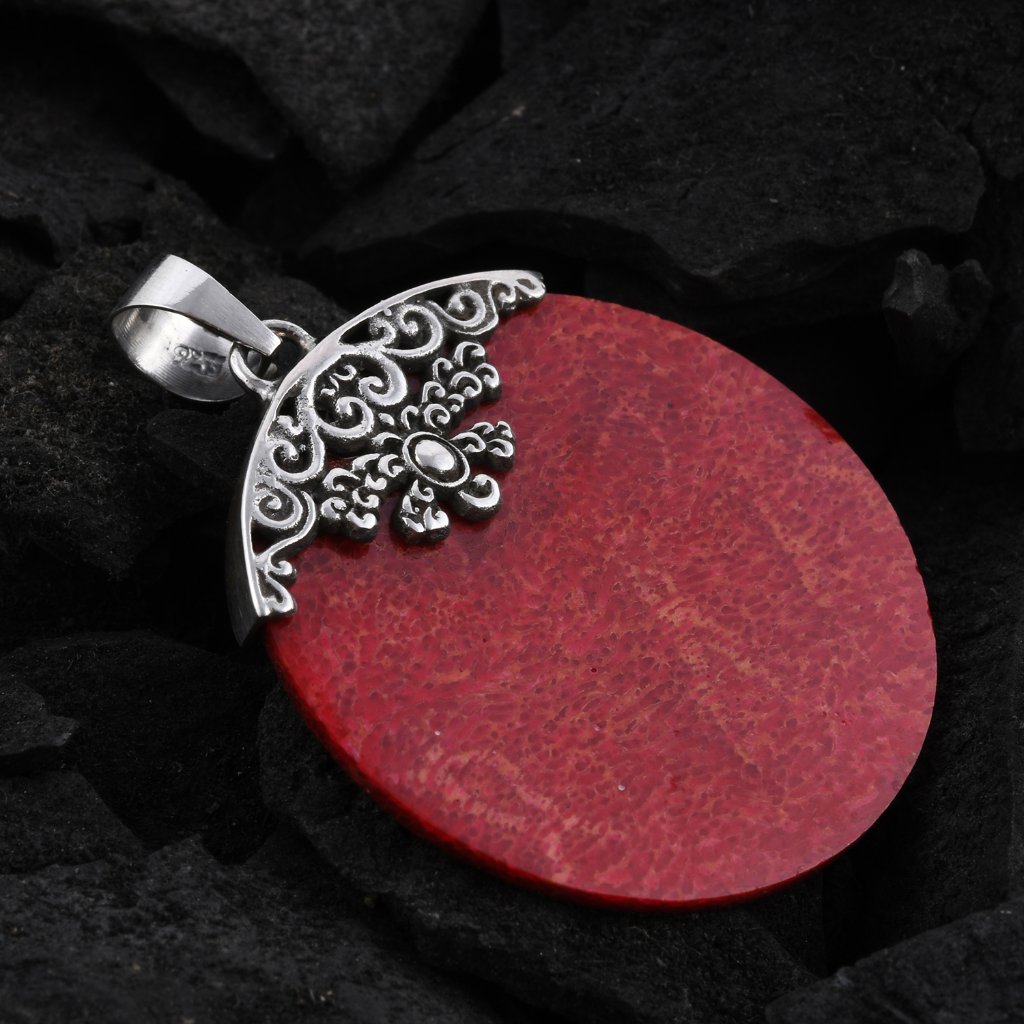 Sterling Silver Round Sponge Coral Pendant E835 15$